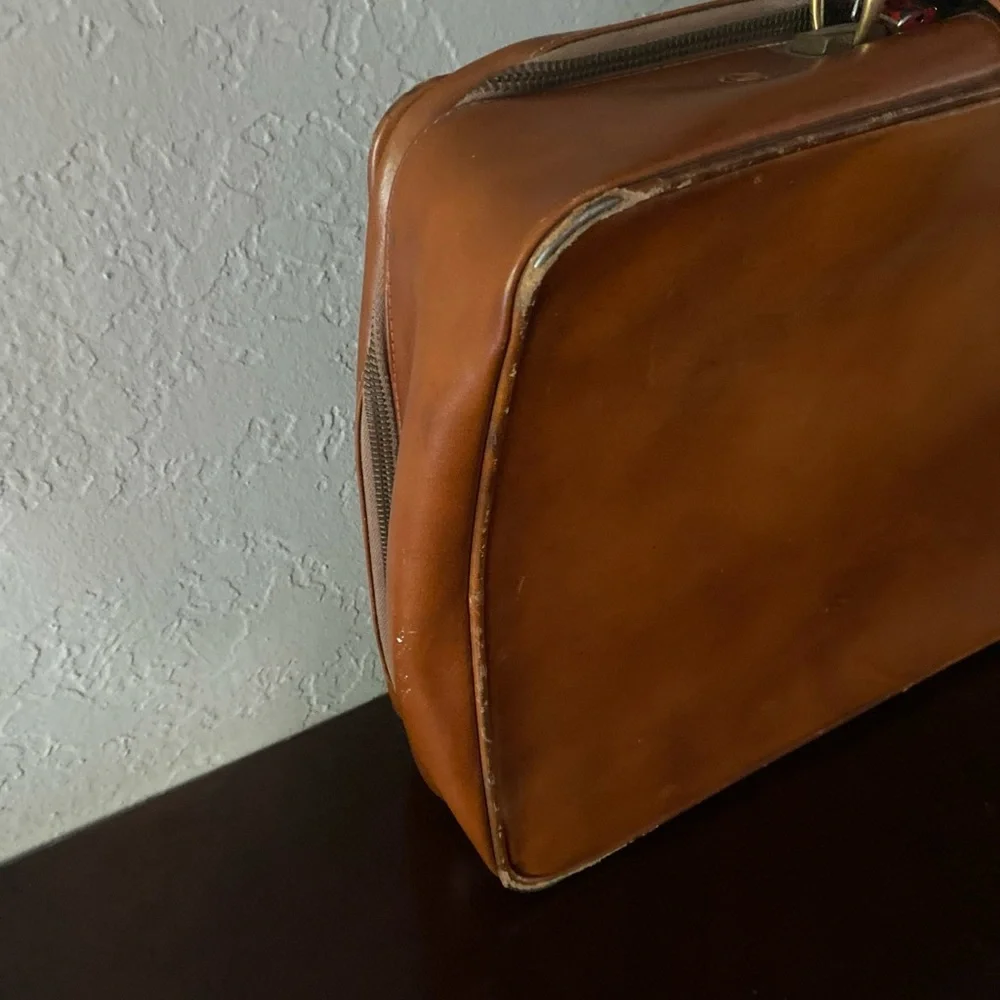 Vintage Brown Leather Suitcase Madmen Briefcase Travel Luggage Retro Midcentury